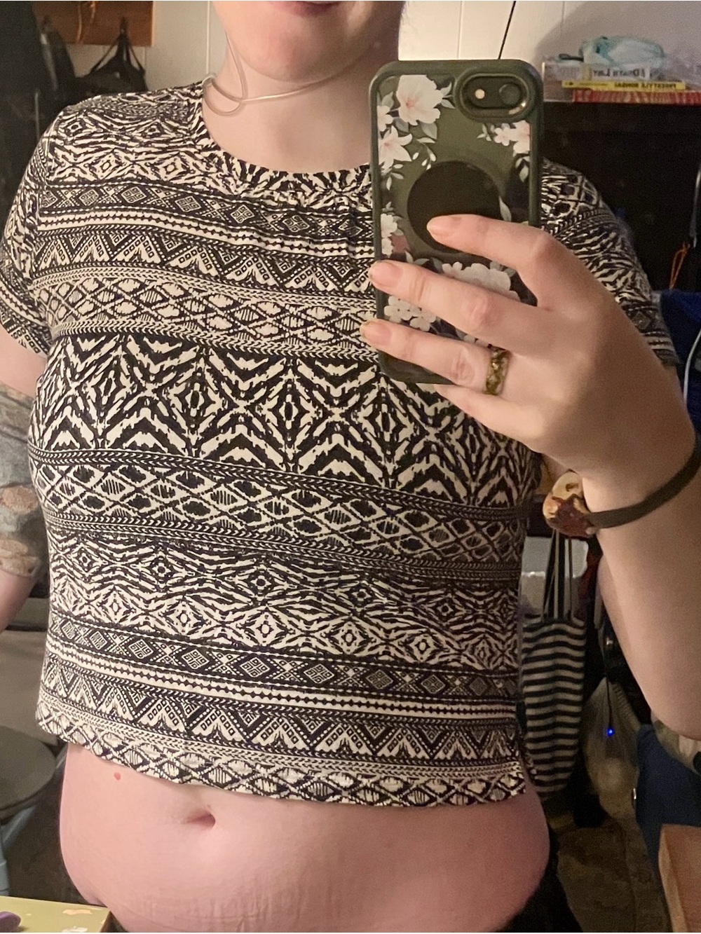 American Eagle Outfitters Black and White Aztec Crop Top